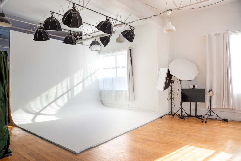 Photo studio rental Toronto — white cyclorama with natural side light at Magic Studio